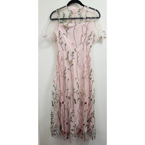 JJ'sHouse Elegant Pink Embroidered Maxi Dress Women’s Formal Gown Floral S - Picture 5 of 13